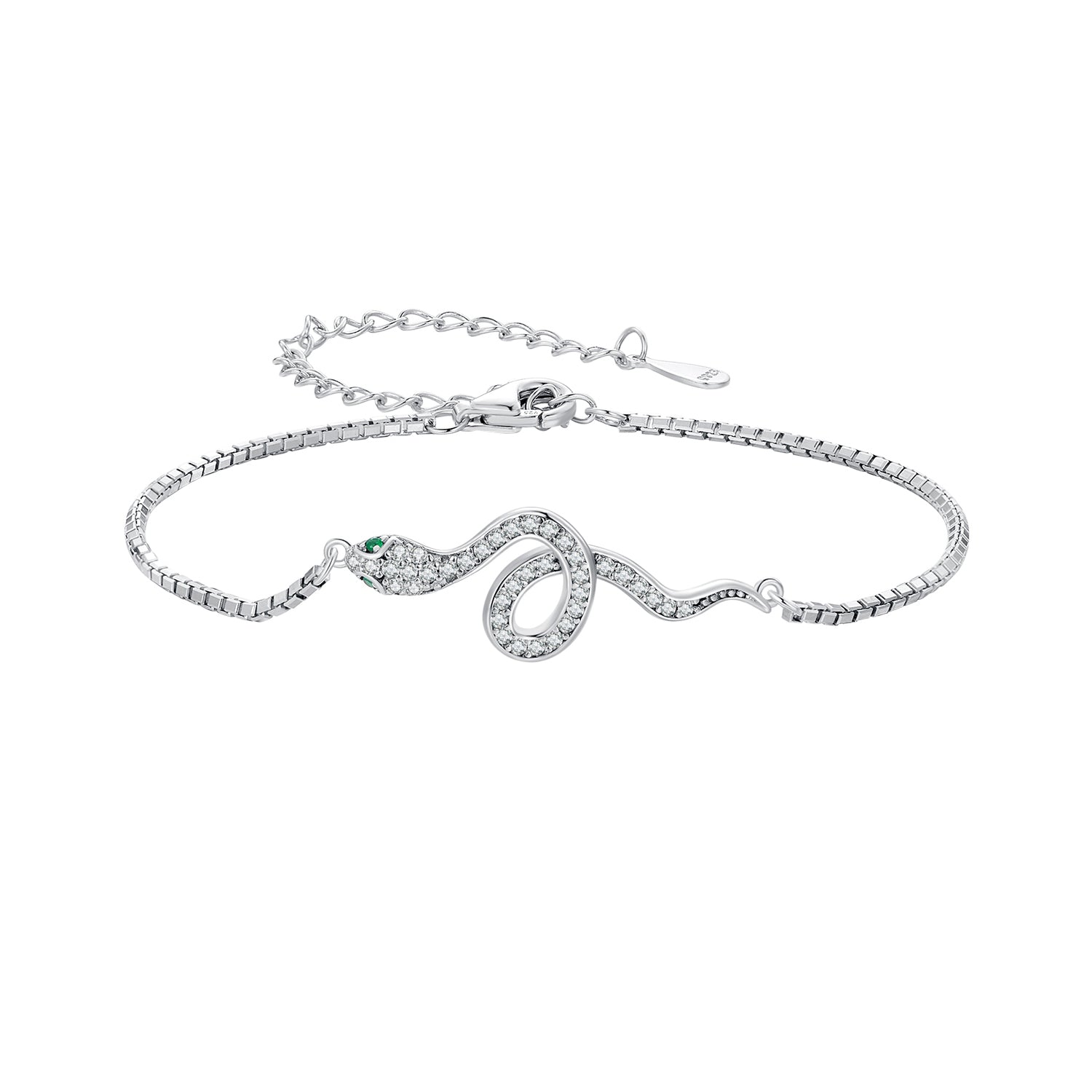 S925 Sterling Silver & Pavé CZ Platinum-Plated Bracelet with snake motif by Bids.com on Tampa Home & Garden Store