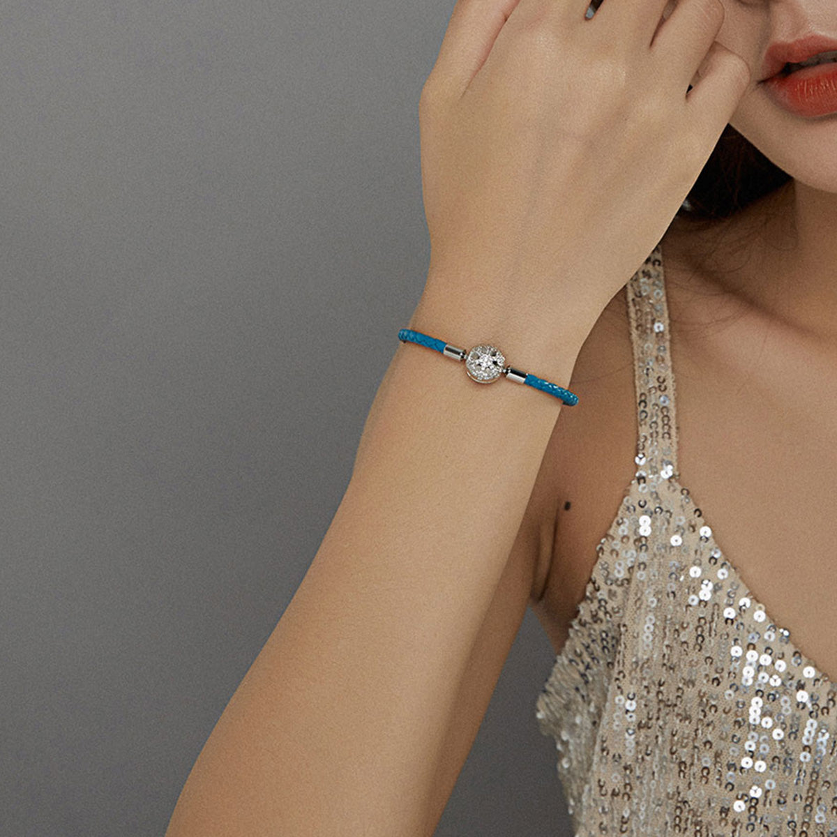Bracelet 925 sterling silver plated pavé CZ centerpiece on blue cord, size 19, by Bids.com on Tampa Home & Garden Store