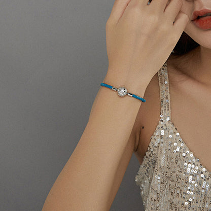 Bracelet 925 sterling silver plated pavé CZ centerpiece on blue cord, size 19, by Bids.com on Tampa Home & Garden Store