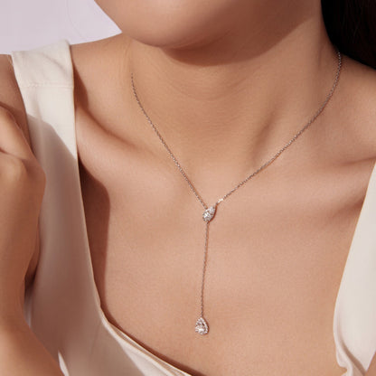925 Sterling Silver Moissanite Necklace with 3 Stone Sizes, Y-shaped drop pendant on Tampa Home & Garden Store