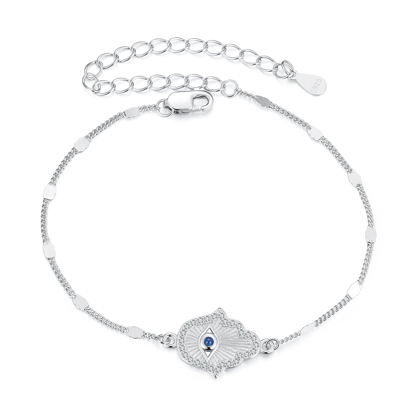 Bracelet 925 silver plated with CZ and spinel evil eye, adjustable 15cm by Bids.com on Tampa Home & Garden Store