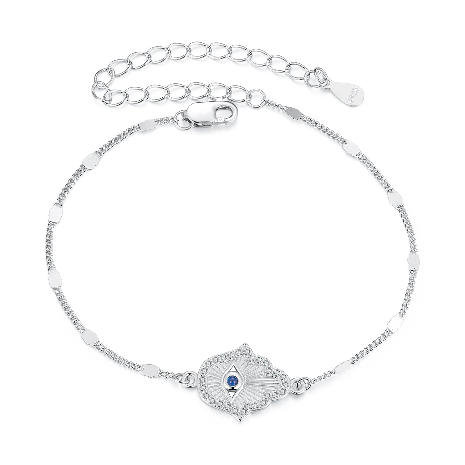 Bracelet 925 silver plated with CZ and spinel evil eye, adjustable 15cm by Bids.com on Tampa Home & Garden Store