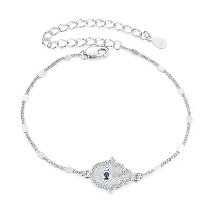 Bracelet 925 silver plated with CZ and spinel evil eye, adjustable 15cm by Bids.com on Tampa Home & Garden Store