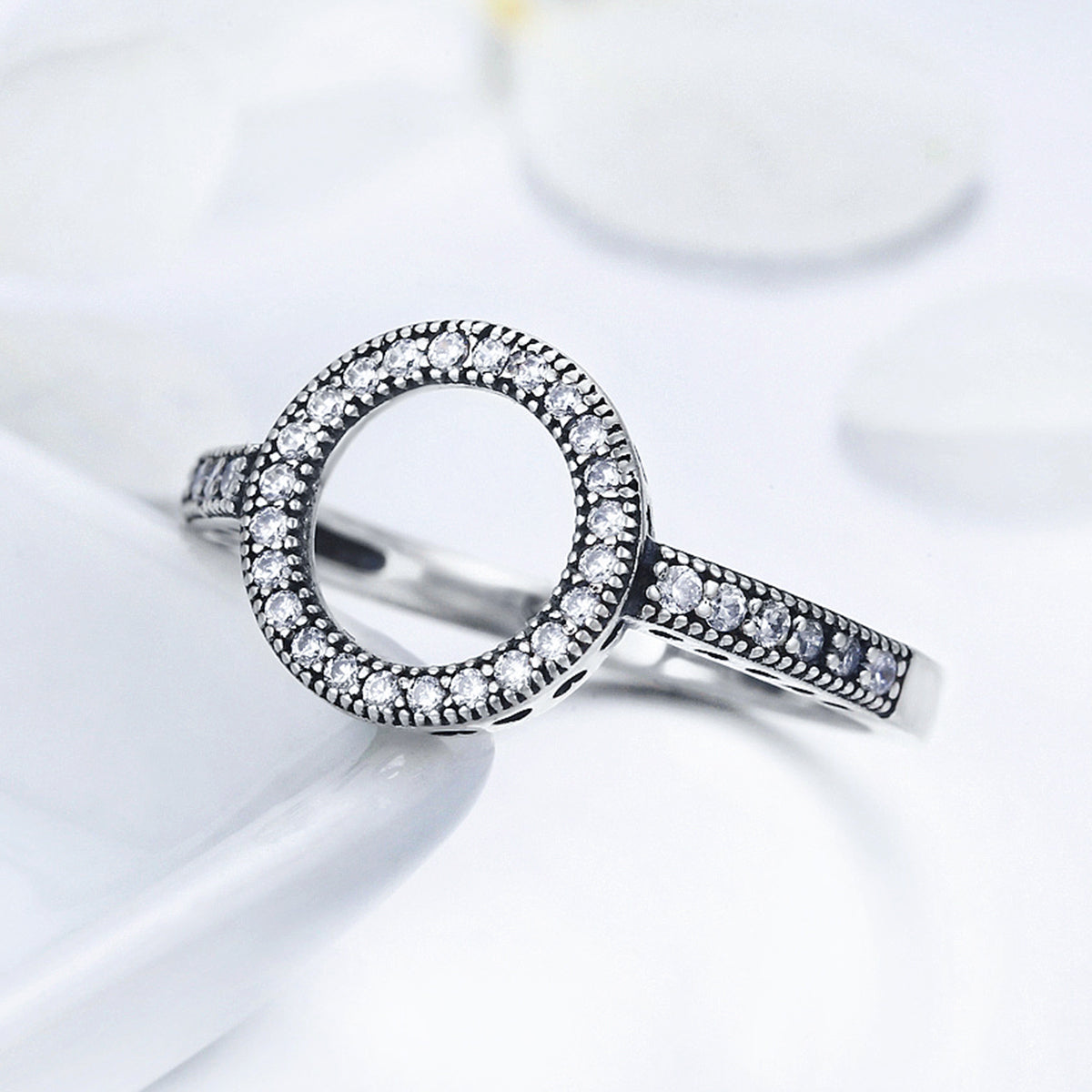 Sterling Silver halo ring for women, size 6, pave stones, Bids.com on Tampa Home & Garden Store