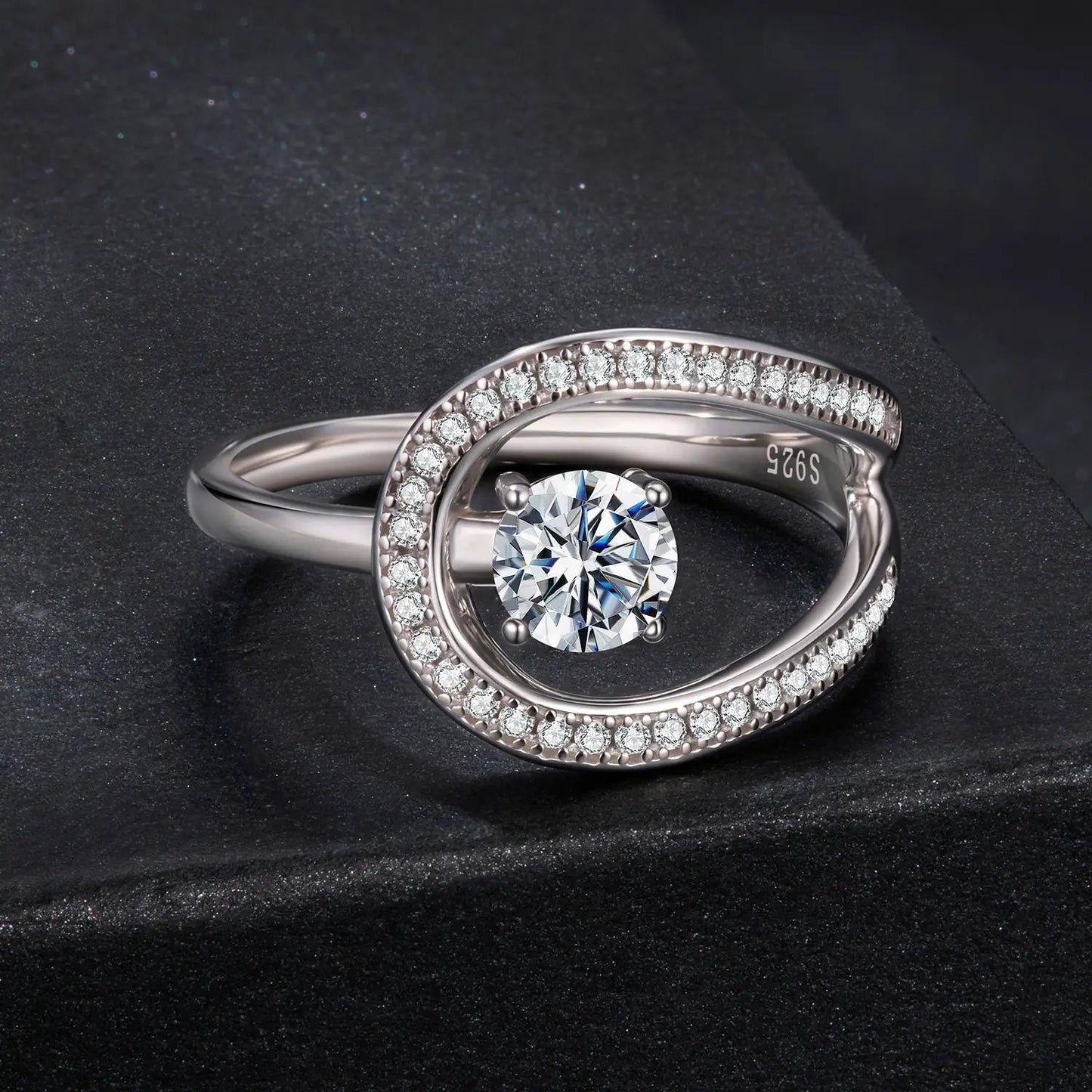 Sterling silver 0.50ct moissanite ring with pave halo and center stone, size 6 by Bids.com on Tampa Home & Garden Store