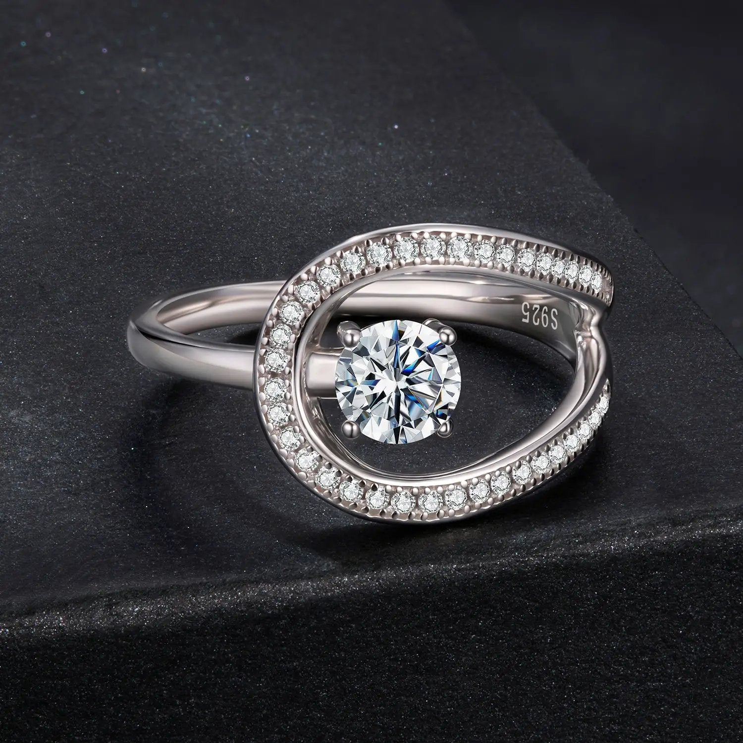 Sterling silver 0.50ct moissanite ring with pave halo and center stone, size 6 by Bids.com on Tampa Home & Garden Store