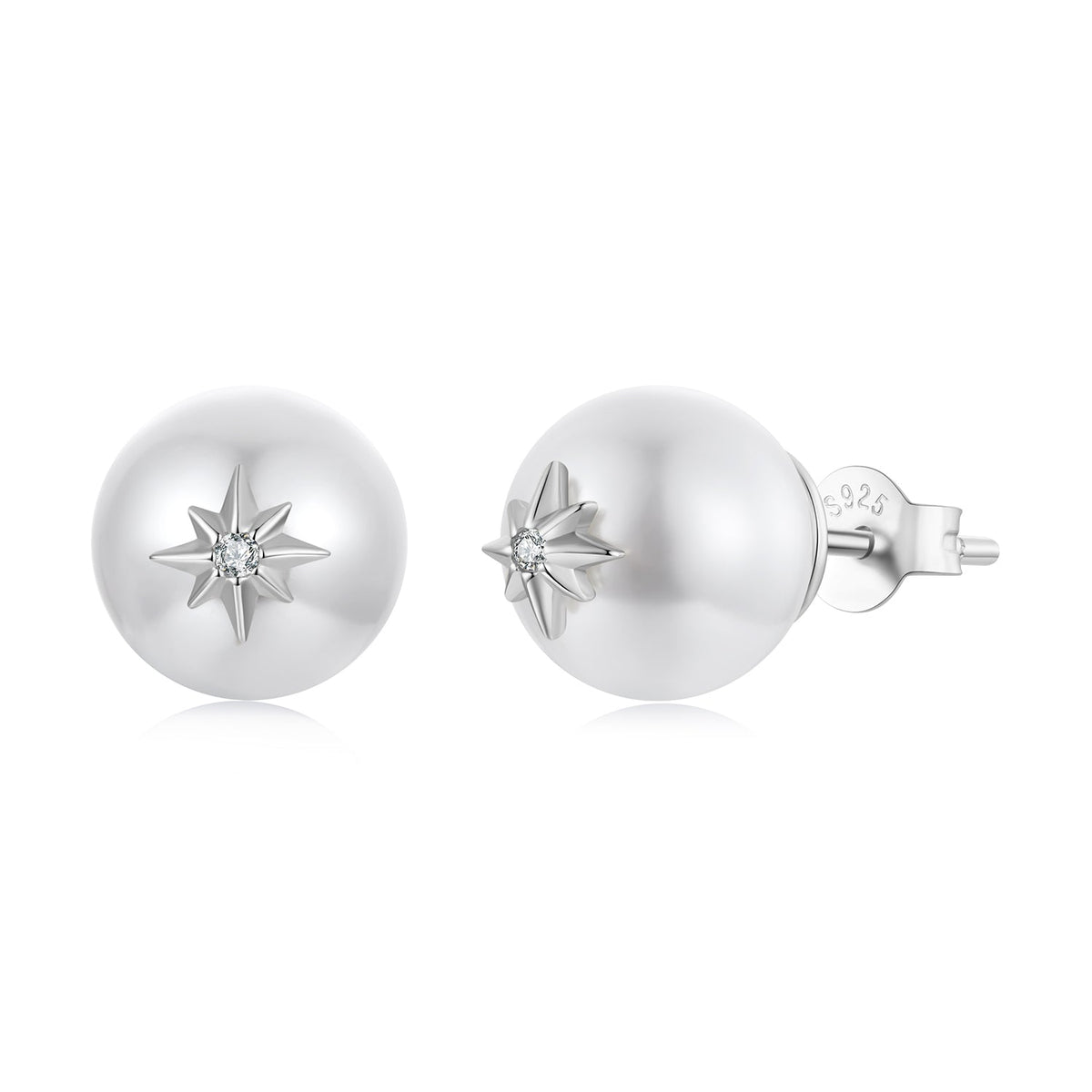 Earrings 925 sterling silver stud with starburst CZ centerpiece and smooth ball backs on Tampa Home & Garden Store