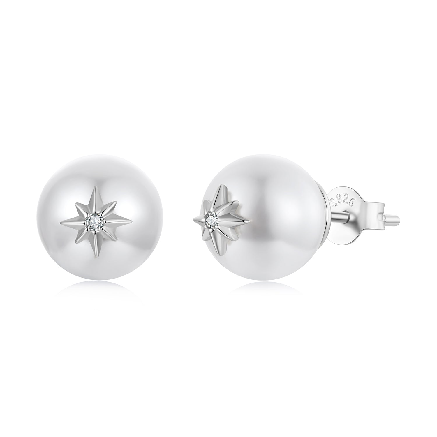 Earrings 925 sterling silver stud with starburst CZ centerpiece and smooth ball backs on Tampa Home & Garden Store