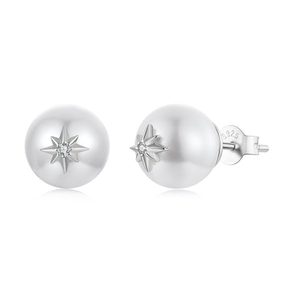 Earrings 925 sterling silver stud with starburst CZ centerpiece and smooth ball backs on Tampa Home & Garden Store
