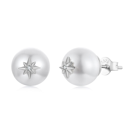 Earrings 925 sterling silver stud with starburst CZ centerpiece and smooth ball backs on Tampa Home & Garden Store