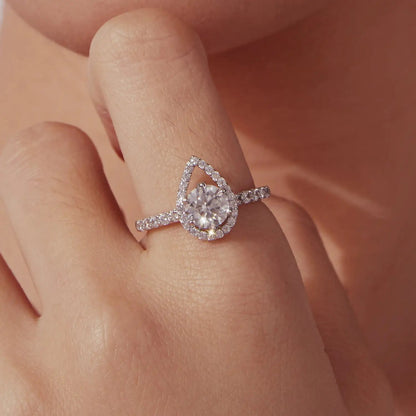 925 Sterling Silver Moissanite Ring with pear halo, 1ct center, pave band, size 6 Bids.com on Tampa Home & Garden Store