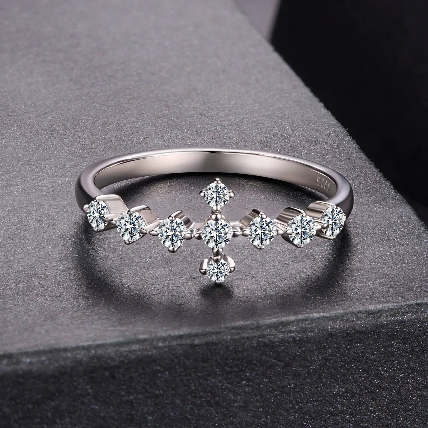925 Sterling Silver Moissanite Ring size 6 with round stones and a dangling accent on Tampa Home & Garden Store