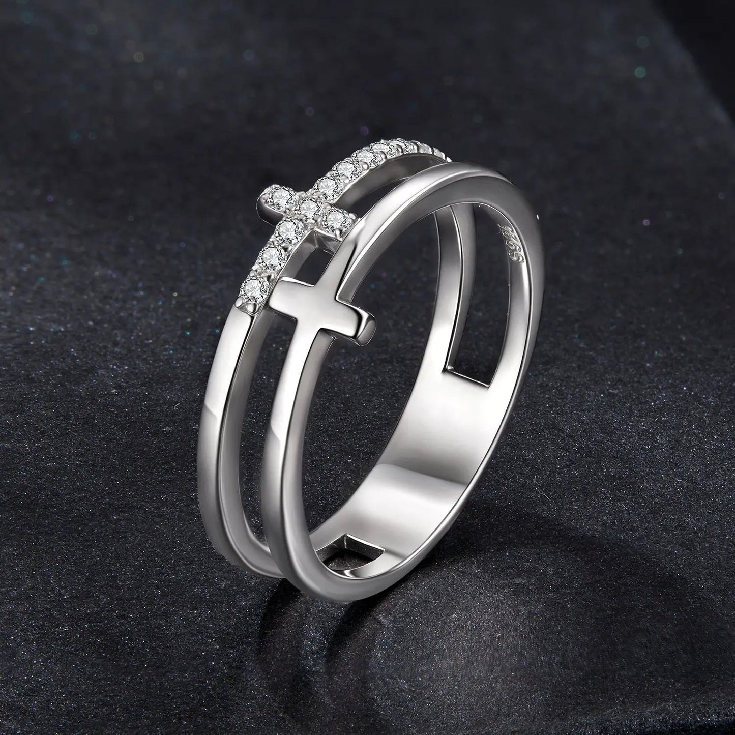 925 sterling silver moissanite engagement ring with pavé diamonds and cross motif size 6 on Tampa Home & Garden Store