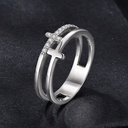 925 sterling silver moissanite engagement ring with pavé diamonds and cross motif size 6 on Tampa Home & Garden Store