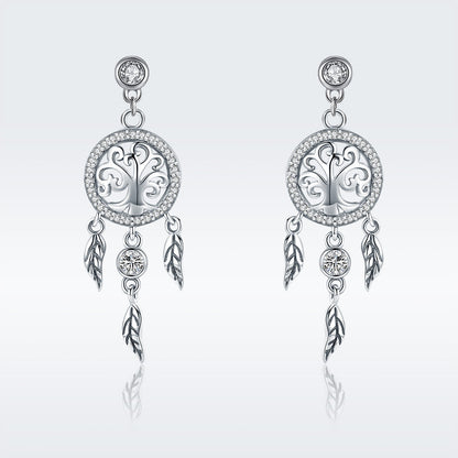 925 Sterling Silver Oxidized Pavé CZ Earrings pair with circular pavé frame and dangling leaf charms on Tampa Home & Garden Store