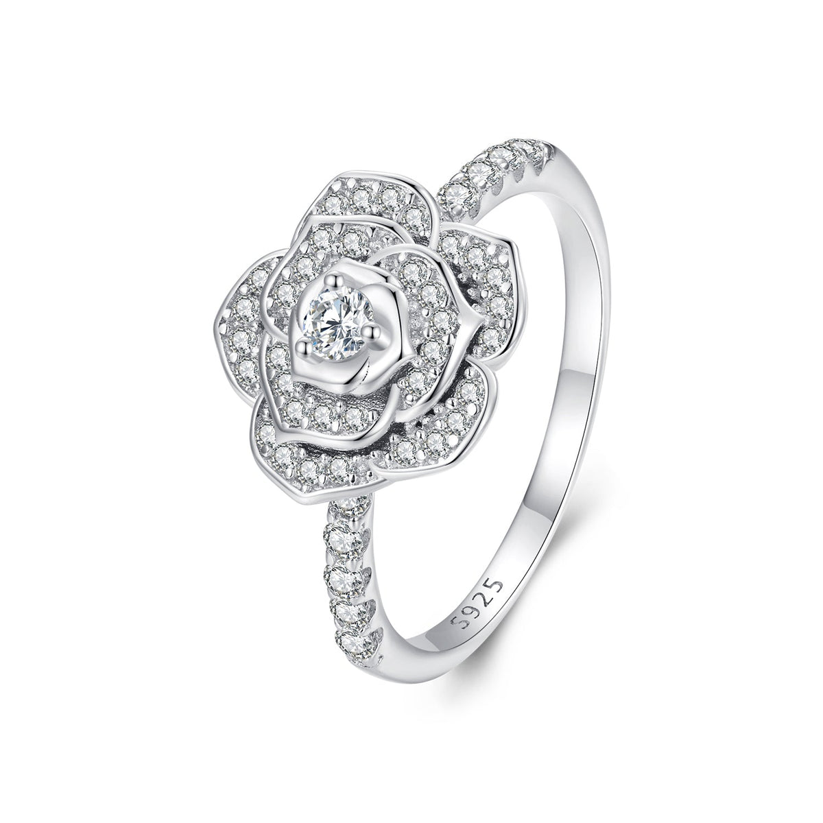 Ring 925 Sterling Silver Pavé CZ Platinum-Plated floral design, Bids.com, size 6 on Tampa Home & Garden Store