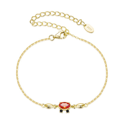Bracelet gold plated 925 silver with red central CZ and small black accents, 15+6cm for Women on Tampa Home & Garden Store