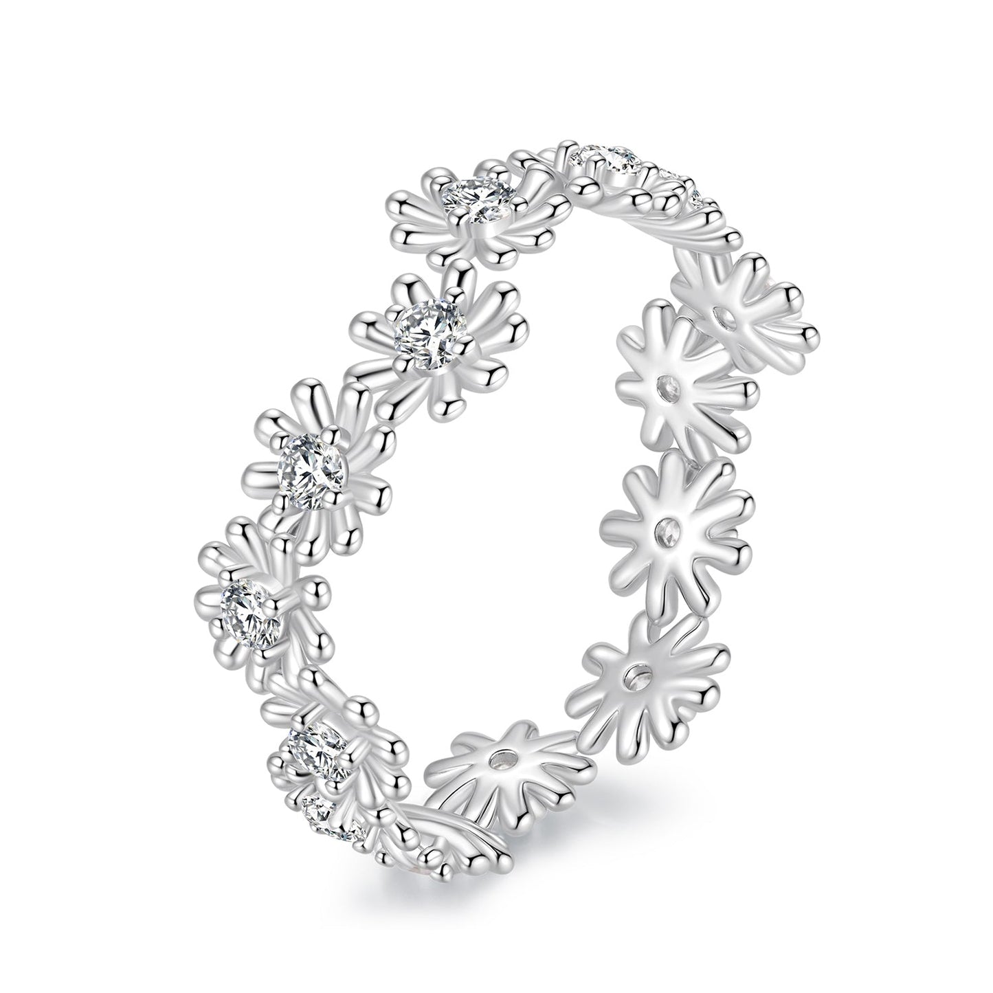 925 Sterling Silver Moissanite Daisy Ring 0.03ct size 7 with flower band on Tampa Home & Garden Store