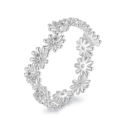 925 Sterling Silver Moissanite Daisy Ring 0.03ct size 7 with flower band on Tampa Home & Garden Store
