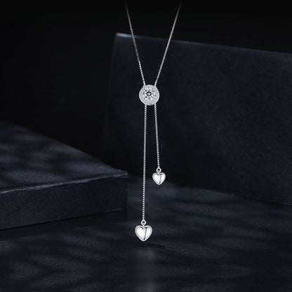 Sterling silver moissanite necklace with pavé halo and 5mm center stone; heart drop chains on Tampa Home & Garden Store
