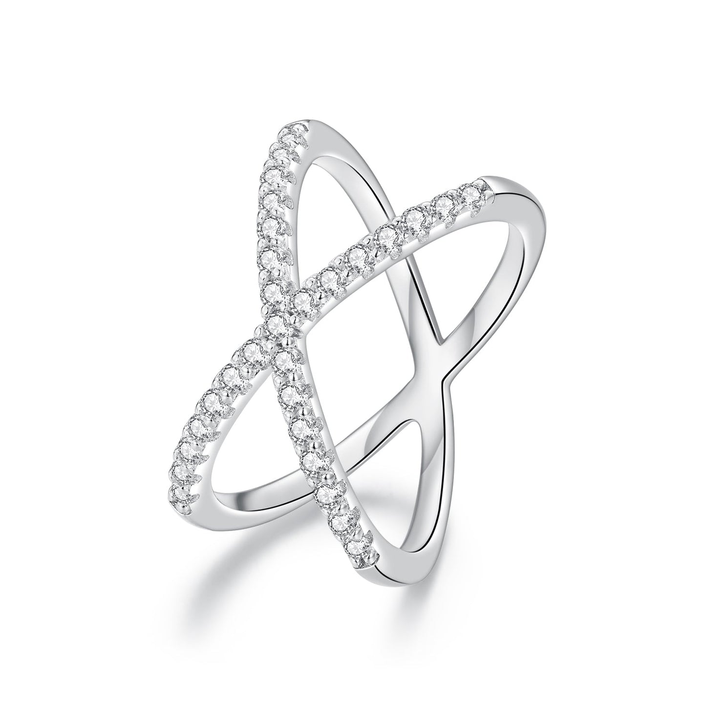 S925 Sterling Silver Moissanite Ring Size 8 by Bids.com, two intertwined pavé moissanite bands on silver on Tampa Home & Garden Store