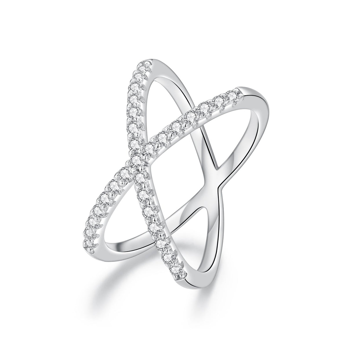 S925 Sterling Silver Moissanite Ring Size 8 by Bids.com, two intertwined pavé moissanite bands on silver on Tampa Home & Garden Store