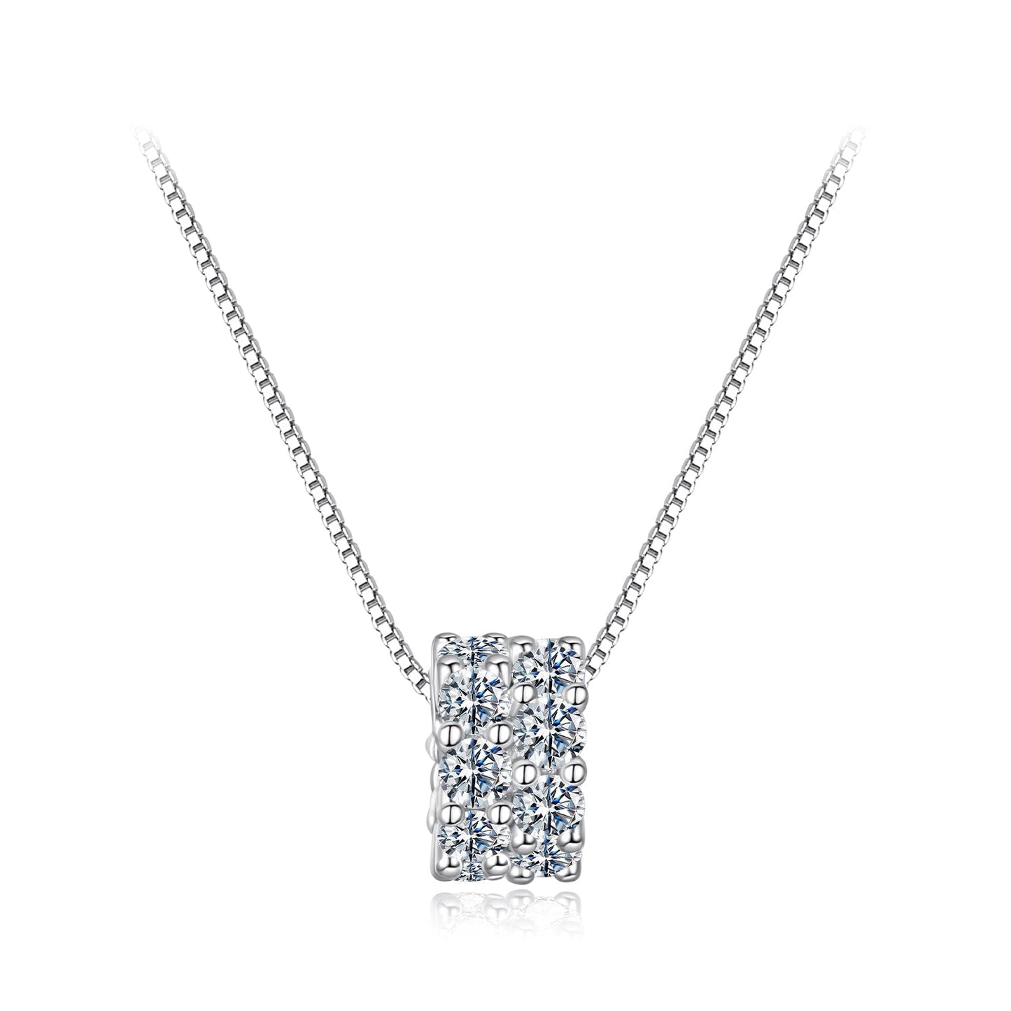 925 Sterling Silver Moissanite necklace with white gold plating, square nine-stone pendant on Tampa Home & Garden Store