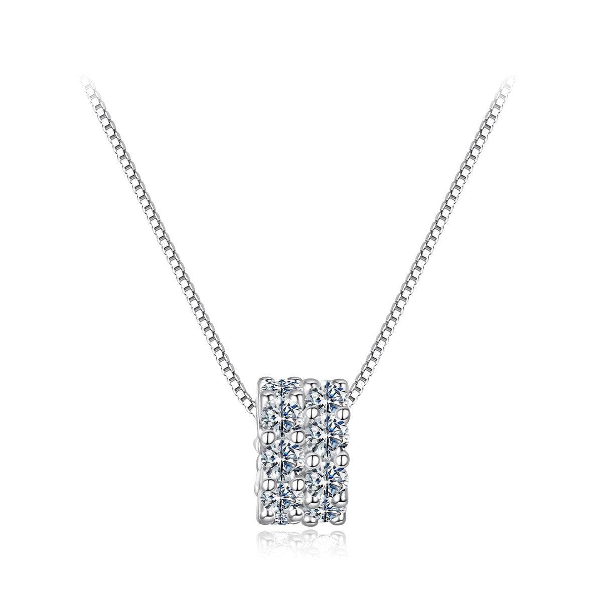 925 Sterling Silver Moissanite necklace with white gold plating, square nine-stone pendant on Tampa Home & Garden Store