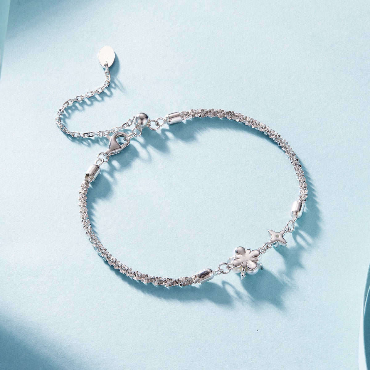 Bracelet 925 silver adjustable moissanite with flower and star charms by Bids.com on Tampa Home & Garden Store