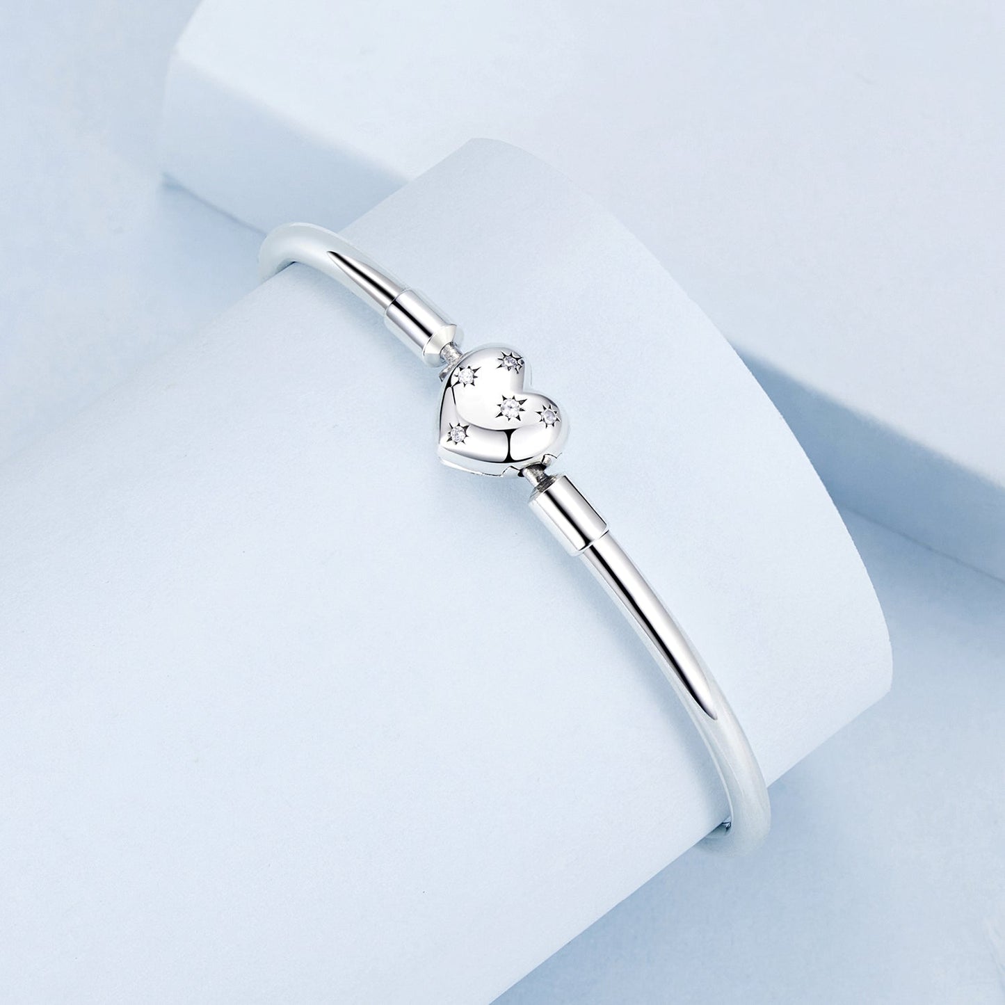 Bracelet 925 Sterling Silver White Gold Plated with heart charm and cz stones, 17.0cm for women on Tampa Home & Garden Store