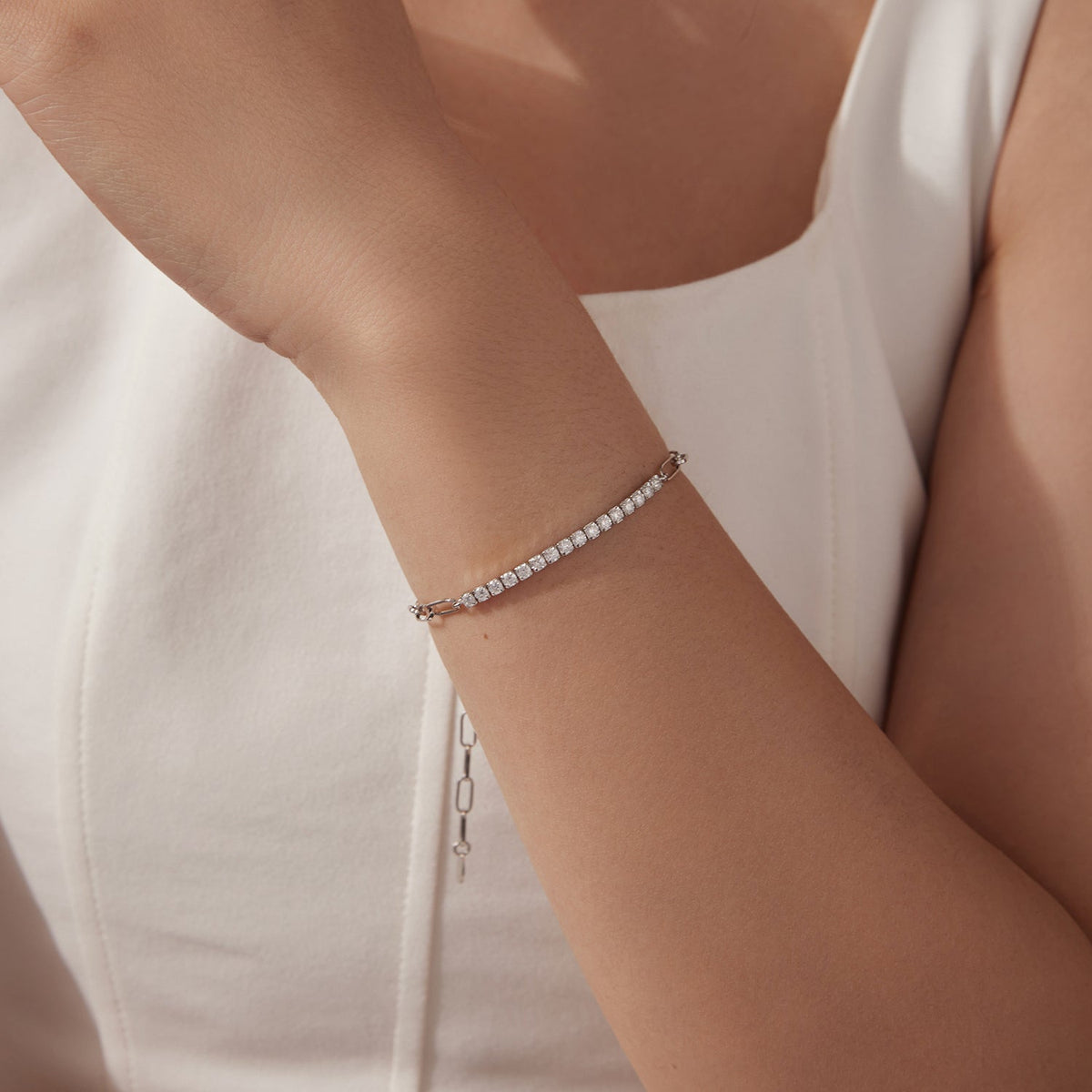Bracelet 925 Sterling Silver moissanite stones 21cm for Women by Bids.com on Tampa Home & Garden Store