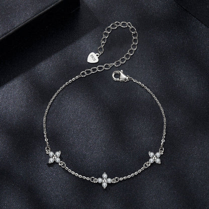 Bracelet 925 sterling silver & plated white gold moissanite with motifs, adjustable 15+6 cm on Tampa Home & Garden Store