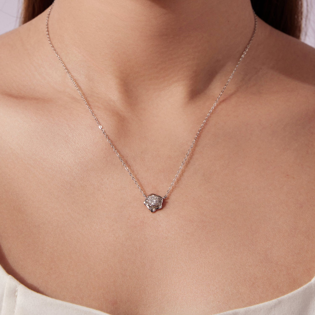 925 sterling silver moissanite necklace with 0.5ct round pendant, white gold plated chain on Tampa Home & Garden Store