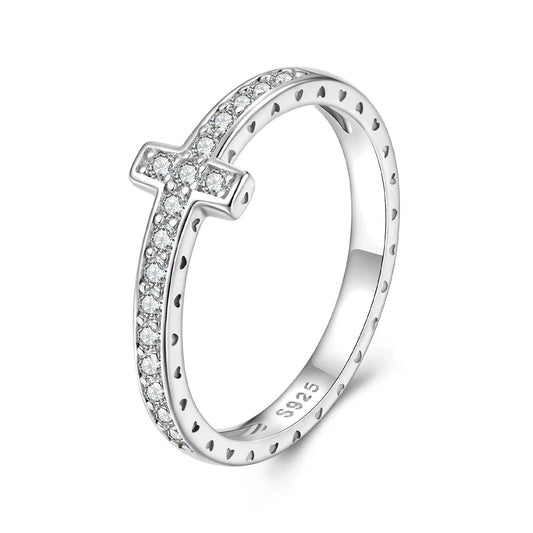 925 Sterling Silver Moissanite Ring size 6 with cross design and pavé diamonds by Bids.com on Tampa Home & Garden Store