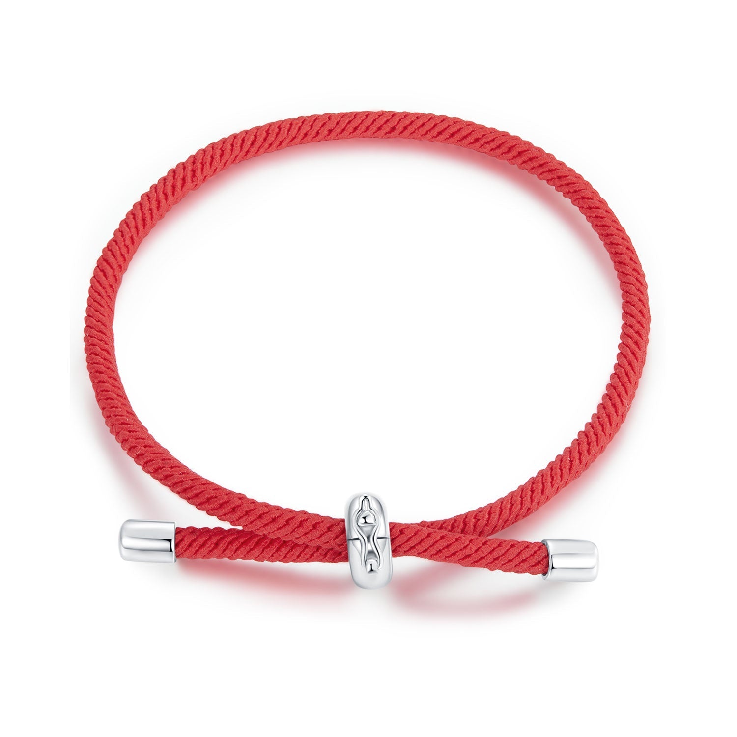 Men's rope bracelet red cord, 925 silver with white gold plating, silver end caps, by Bids.com on Tampa Home & Garden Store