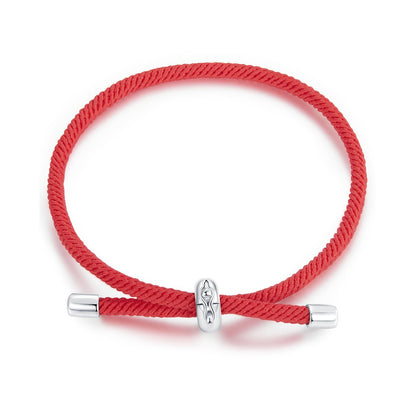 Men's rope bracelet red cord, 925 silver with white gold plating, silver end caps, by Bids.com on Tampa Home & Garden Store