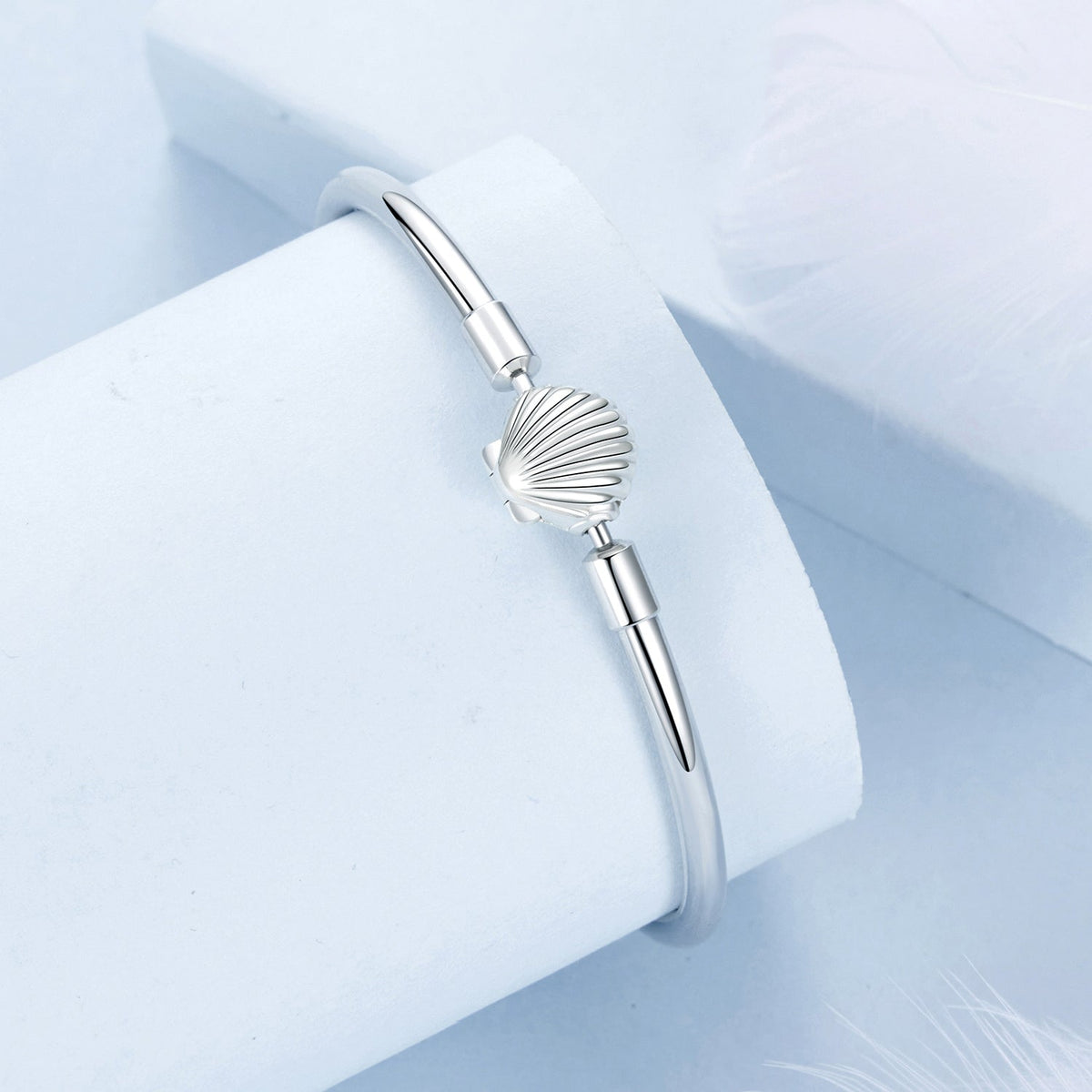 Bracelet 925 sterling silver with white gold plating seashell charm, 17 cm, 55 mm ID for women on Tampa Home & Garden Store