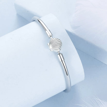 Bracelet 925 sterling silver with white gold plating seashell charm, 17 cm, 55 mm ID for women on Tampa Home & Garden Store