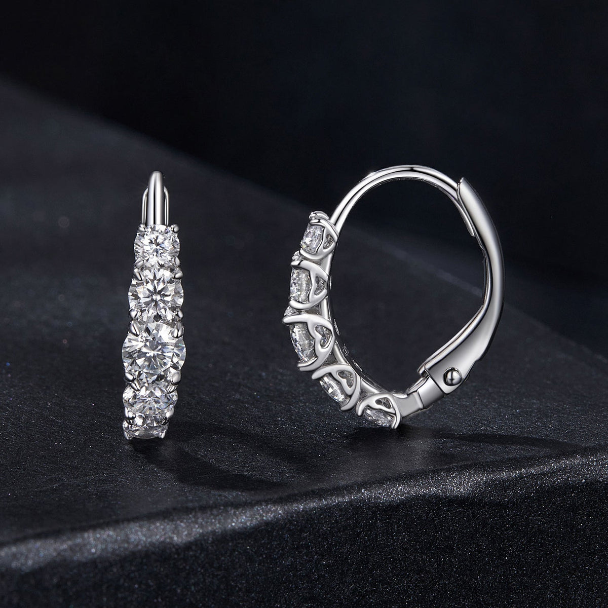 925 Sterling Silver Moissanite Earrings set: drop four-stone and heart-hoop pair on Tampa Home & Garden Store