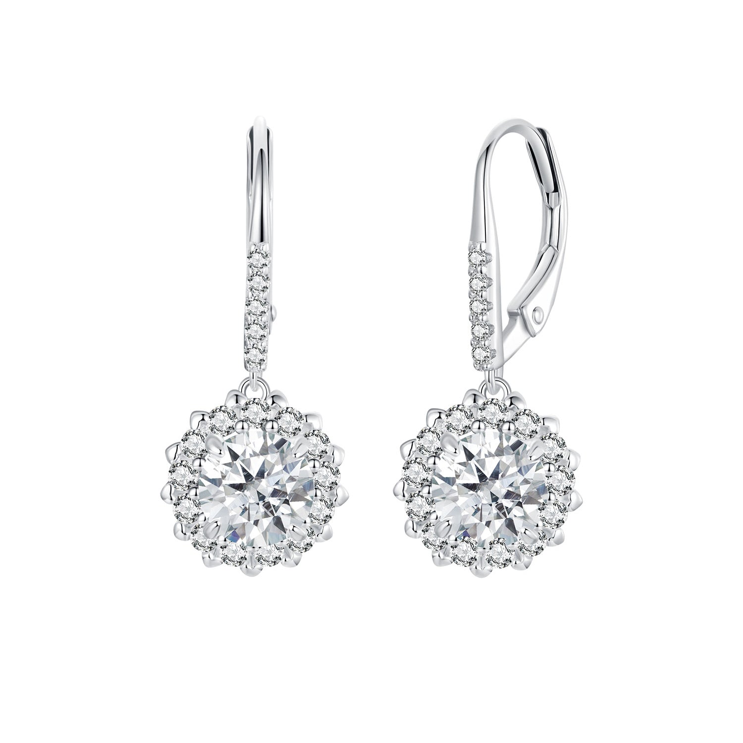 Earrings: 925 Sterling Silver moissanite 1ct halo drop with pavé accents, white gold setting on Tampa Home & Garden Store