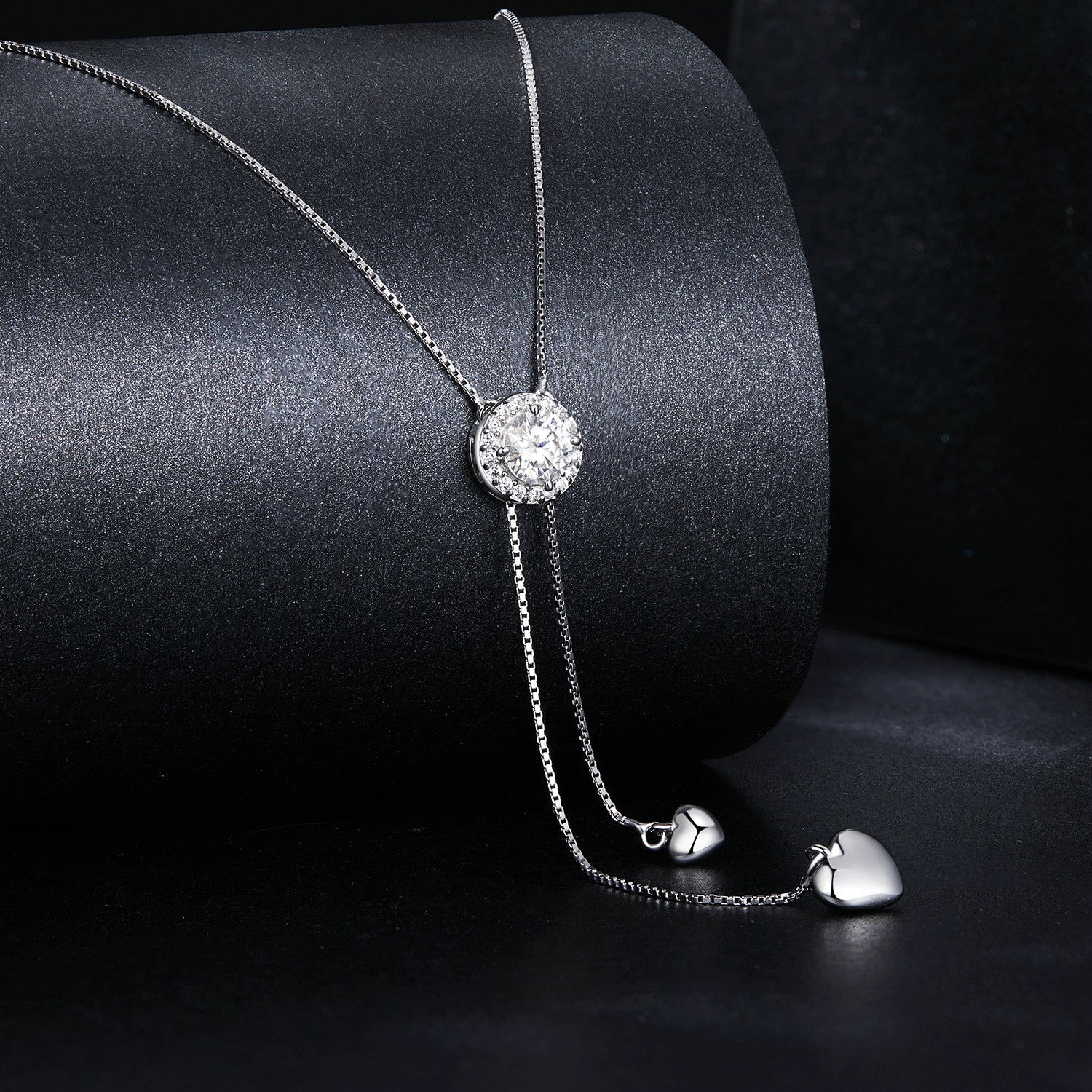 Moissanite halo pendant necklace in 925 silver, pavé setting, white gold tone, 450mm length on Tampa Home & Garden Store