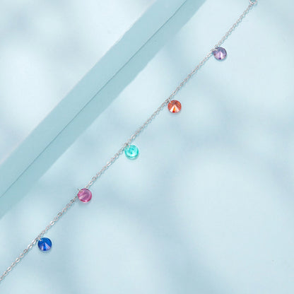 Bracelet 925 Sterling Silver white-gold plated with multicolor CZ pavé charms on chain 16+5cm on Tampa Home & Garden Store