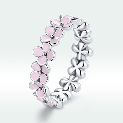 Ring 925 silver size 5 pink enamel flower petals floral band on Tampa Home & Garden Store