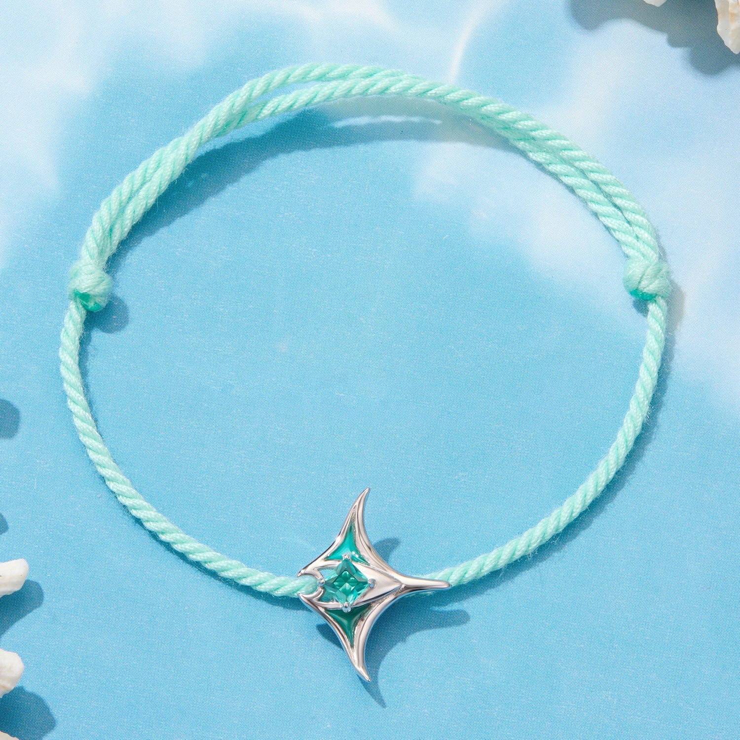 Bracelet 925 sterling silver adjustable mint-green cord with turquoise enamel pendant on Tampa Home & Garden Store
