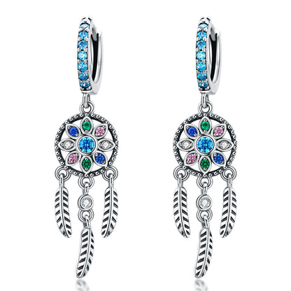 Earrings 925 Sterling Silver oxidized pavé CZ colored stones and feather charms, Bids.com, pair on Tampa Home & Garden Store