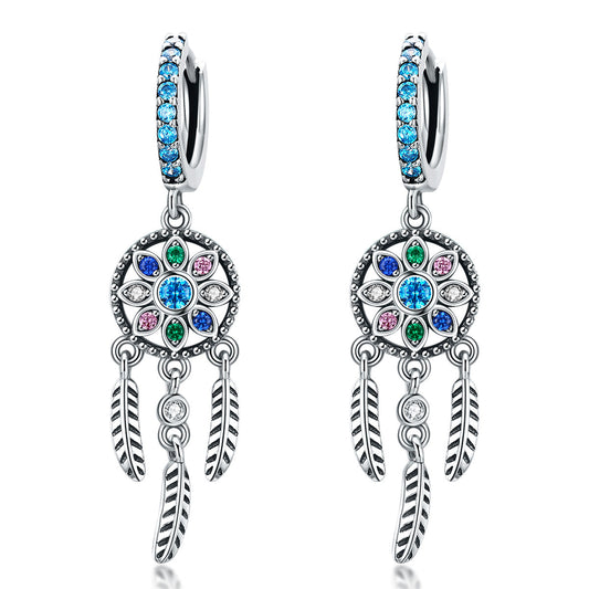 Earrings 925 Sterling Silver oxidized pavé CZ colored stones and feather charms, Bids.com, pair on Tampa Home & Garden Store