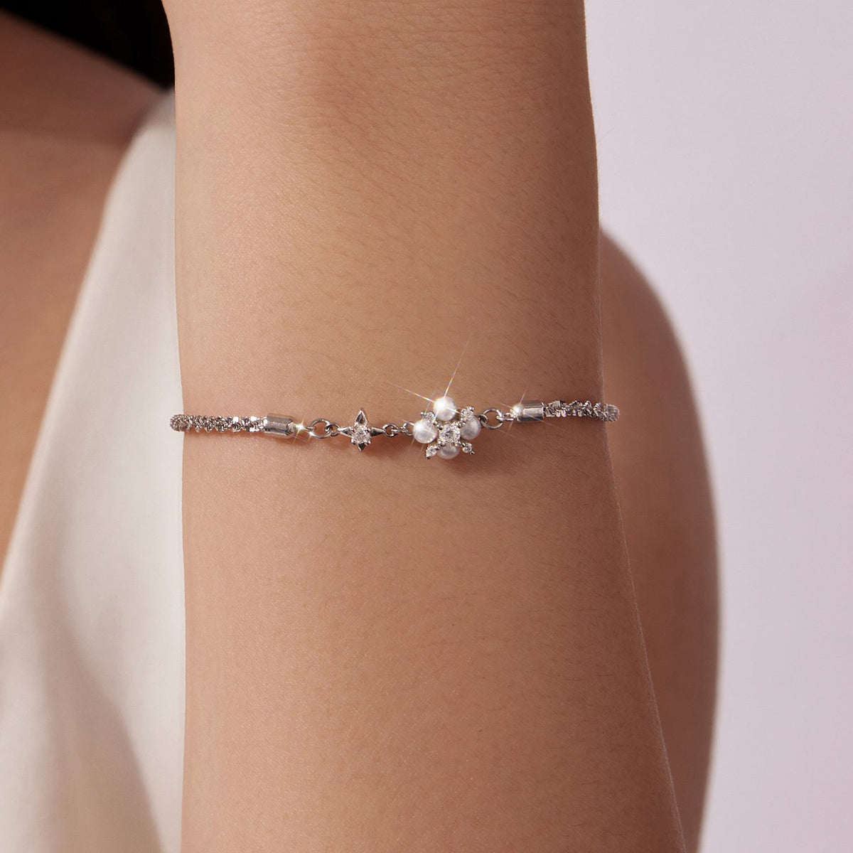 Bracelet 925 sterling silver moissanite and natural pearl with adjustable chain on Tampa Home & Garden Store