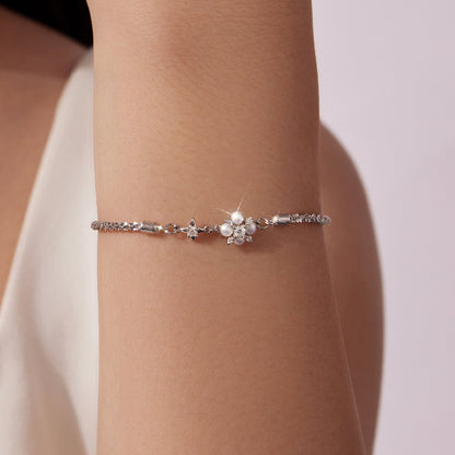 Bracelet 925 sterling silver moissanite and natural pearl with adjustable chain on Tampa Home & Garden Store