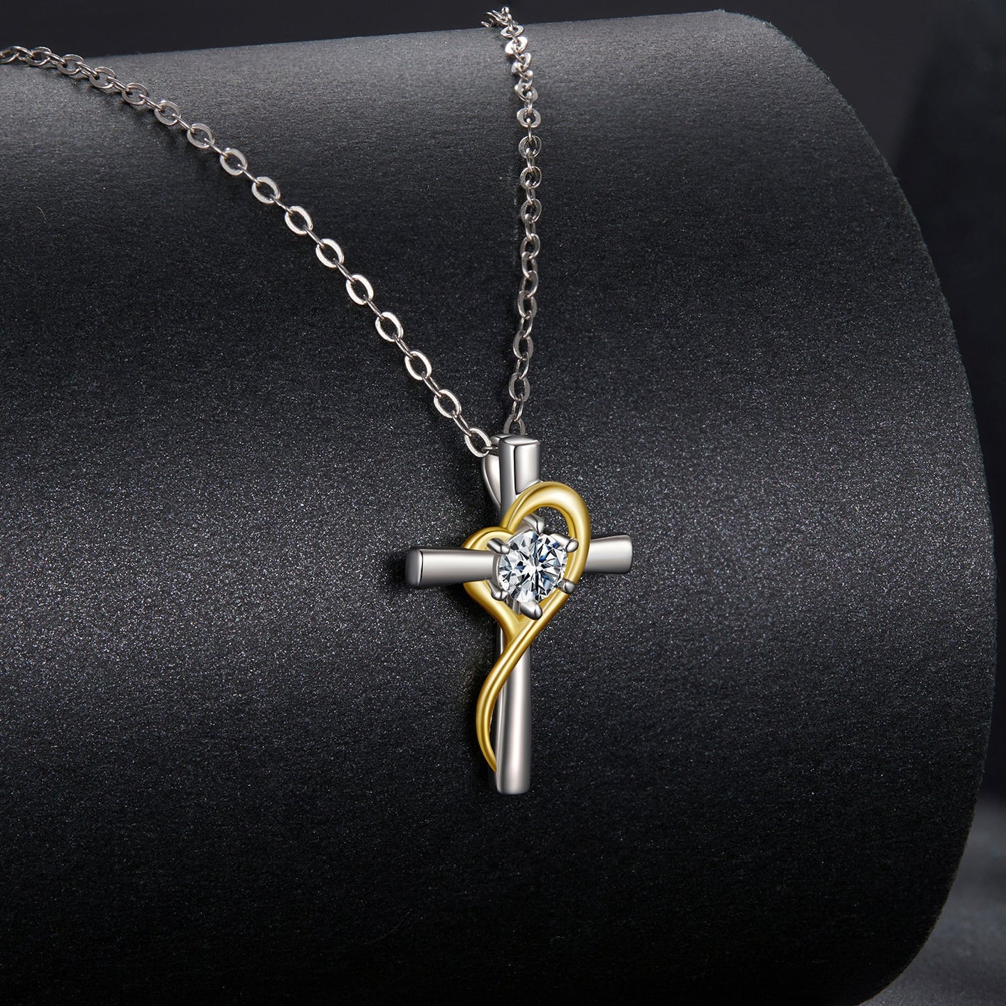 925 Sterling Silver Moissanite Cross Necklace with gold heart accent, 0.20ct, by Bids.com on Tampa Home & Garden Store