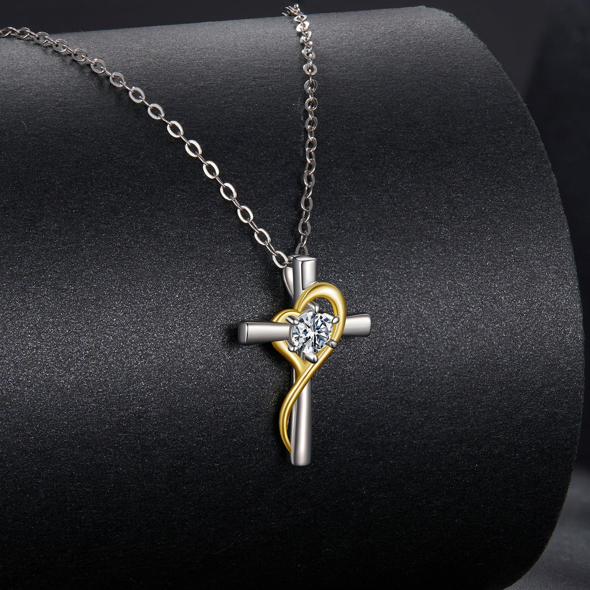 925 Sterling Silver Moissanite Cross Necklace with gold heart accent, 0.20ct, by Bids.com on Tampa Home & Garden Store